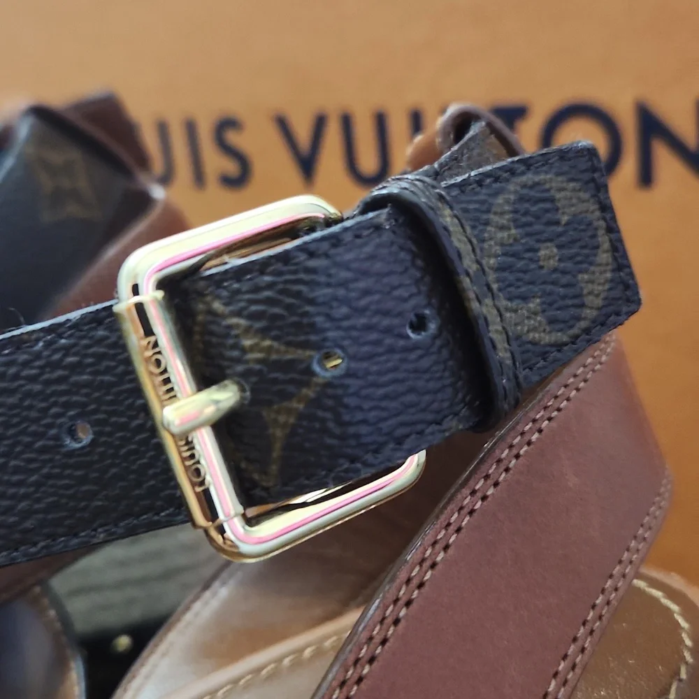 Louis Vuitton Brown Monogram Leather Platform Espadrille Sandals